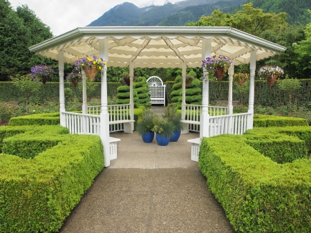 Outdoor wedding gazebo in the garden in the mountain settingのeditorial素材