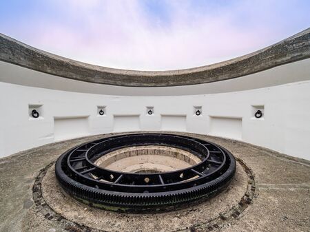 Rotating turret of a large caliber gun at the military fort gun batteryの写真素材
