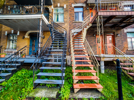 Typical Montreal neighborhood street with staircasesの写真素材