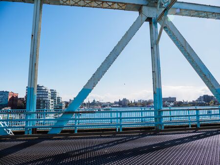 Old bridge in Victoria BC Canada, during a short period between finishing the construction of a new...