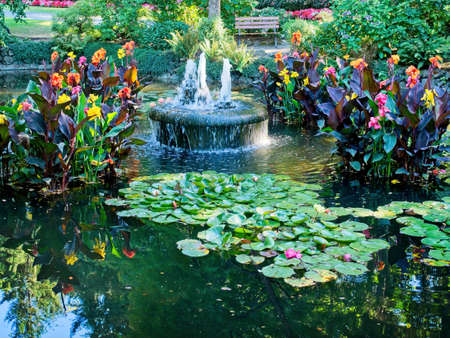 Fountain in the middle of the lake, summer gardenの写真素材