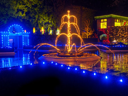 Victoria BC, Canada - December 15, 2019. Festive Christmas illumination in The Butchart Gardensのeditorial素材