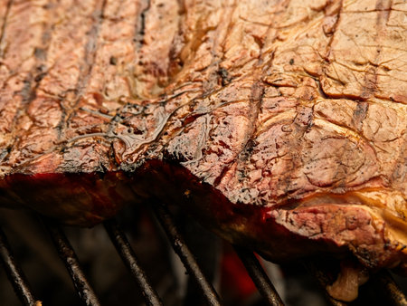 Pork chops grilled on open flame on the charcoal barbequeの写真素材