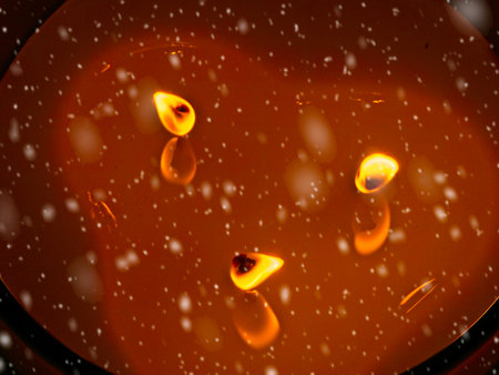 Candle burns in the snow during blizzard in Christmas timeの写真素材