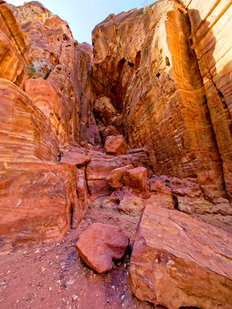 Street of Facades in ancient city Petra, Jordan, one of seven Wonders of the Worldの写真素材