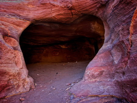 Street of Facades in ancient city Petra, Jordan, one of seven Wonders of the Worldの写真素材