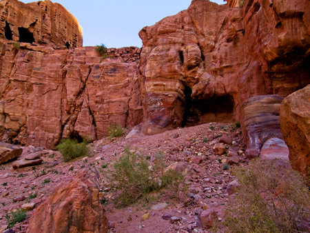 Street of Facades in ancient city Petra, Jordan, one of seven Wonders of the Worldの写真素材