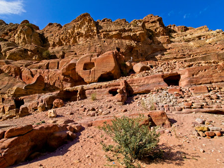Street of Facades in ancient city Petra, Jordan, one of seven Wonders of the Worldの写真素材