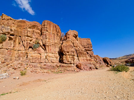 Street of Facades in ancient city Petra, Jordan, one of seven Wonders of the Worldの写真素材