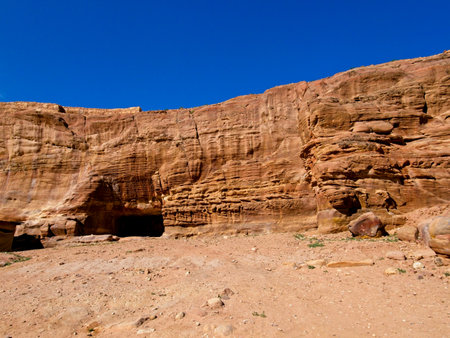 Street of Facades in ancient city Petra, Jordan, one of seven Wonders of the Worldの写真素材