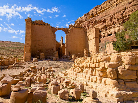 Colonnaded Street of Facades in ancient city Petra, Jordan, one of seven Wonders of the Worldの写真素材