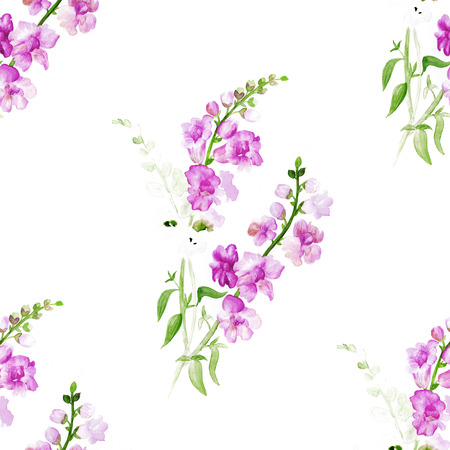 Watercolor pattern with a plant with couple of branches with pink flowersの写真素材