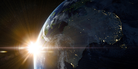 View on the night Earth with city lights. Australia and Oceania region.  3d illustrationの写真素材