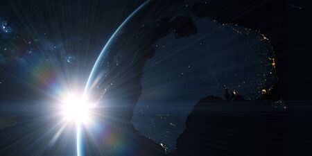 View on the night Earth with city lights glowing on the dark side. Australia and Oceania region. Elements of this image furnished by NASA. 3d illustrationの写真素材