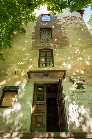 Vectical view on the entrance to the old Powder Tower - tourist attraction in Lviv, Ukraine. Shot on a sunny summer dayのeditorial素材