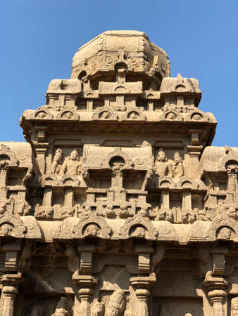 Drarmaraja Ratha in Pancha Rathas complex at Mahabalipuram, Tamil nadu, Indiaの写真素材