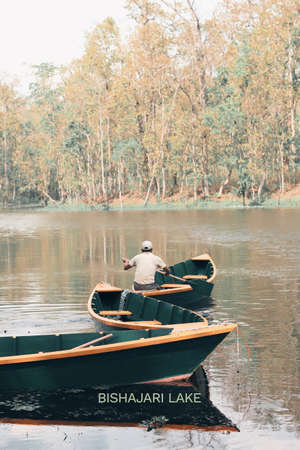 boats on the lakeの写真素材
