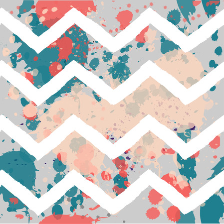 Splash seamless colorful pattern with zigzag pink, turquoise, orangeのイラスト素材