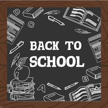 Chalkboard wooden background school english literature study icons vector illustration. Back to schoolのイラスト素材