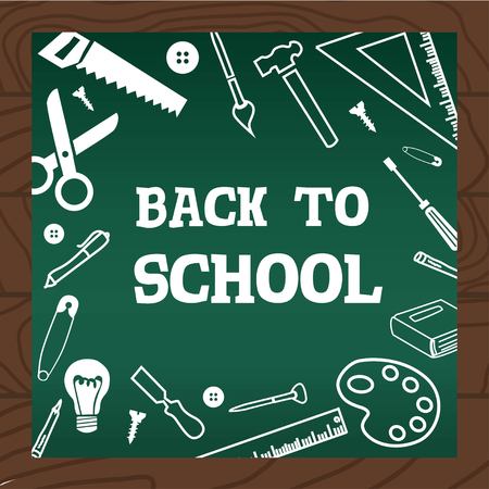 Chalkboard wooden background school art and handcraft icons vector illustration. Back to schoolのイラスト素材