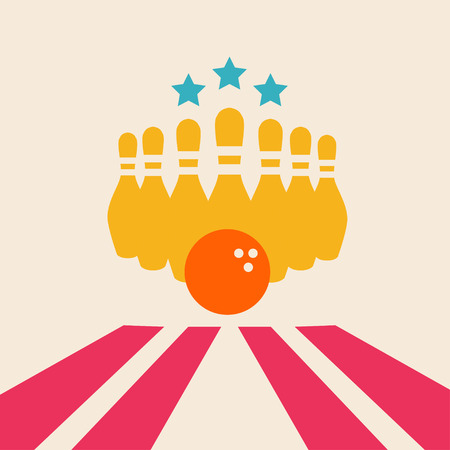 Bowling game strike silhouette flat design illustrationのイラスト素材