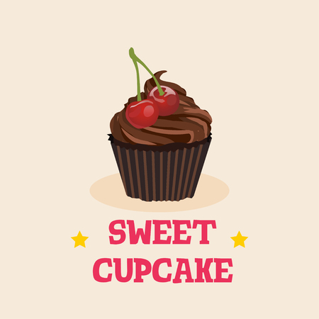 Sweet cupcake dessert isolated illustration with berryのイラスト素材