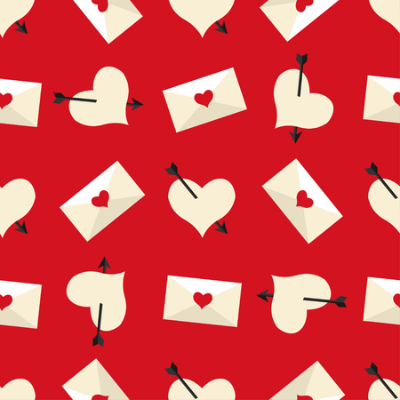 Heart with arrow and love envelope seamless pattern backgroundのイラスト素材