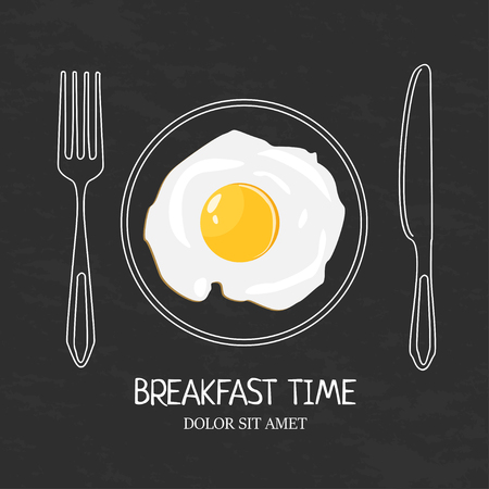 Breakfast egg isolated plate illustration flat poster designのイラスト素材