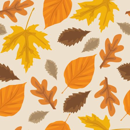 Autumn season yellow and orange leaves background vector seamless patternのイラスト素材