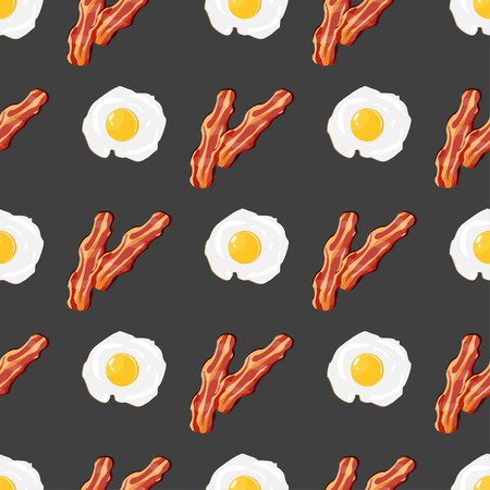 Fried eggs pattern colorful with bacon seamless food backgroundのイラスト素材