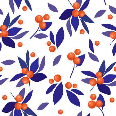 Berries branch seamless floral pattern colorful. Huckleberry branch background のイラスト素材