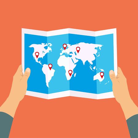 Travel map flat design background with destination markersのイラスト素材