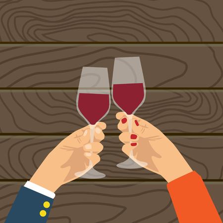 Hand holding wine glass flat design party backgroundのイラスト素材