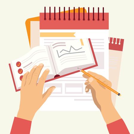 Hands holding business paper document flat vector backgroundのイラスト素材