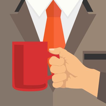 Hand holding coffee cup business flat design backgroundのイラスト素材