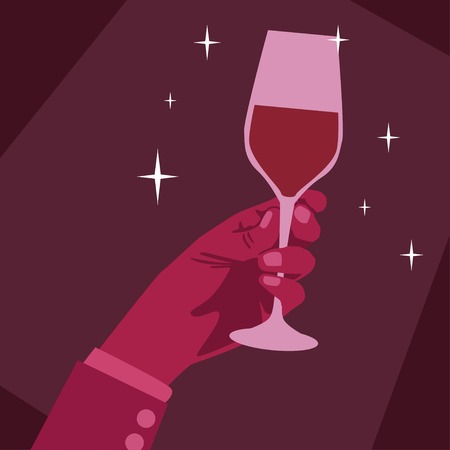 Hand holding wine glass flat design party backgroundのイラスト素材
