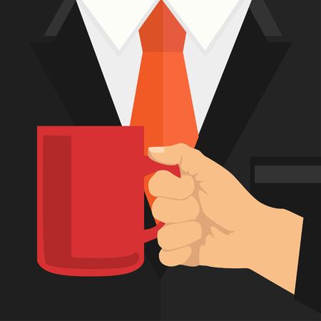 Hand holding coffee cup business flat design backgroundのイラスト素材