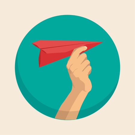 Hand holding paper plane flat vector design illustrationのイラスト素材