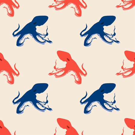 Octopus silhouette isolated marine vintage background patternのイラスト素材