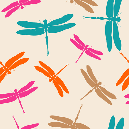 Dragonfly silhouette seamless pattern colorful nature backgroundのイラスト素材