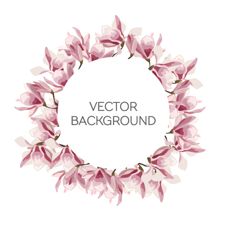 Magnolia flower frame vector illustration spring floral backgroundのイラスト素材