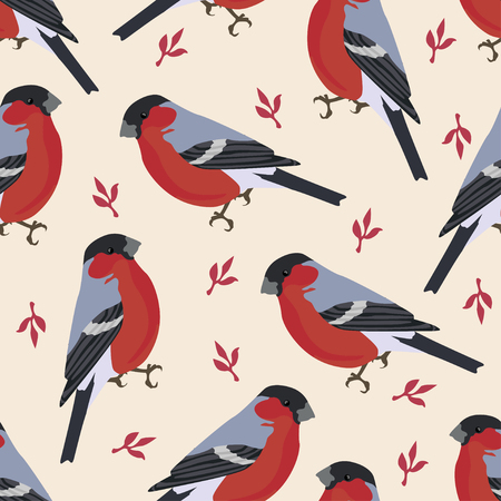 Bird vector illustration bullfinch with leaves floral backgroundのイラスト素材