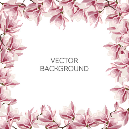 Magnolia flower frame vector illustration spring floral backgroundのイラスト素材