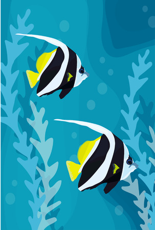 Tropical reef fish in water sea life illustration backgroundのイラスト素材
