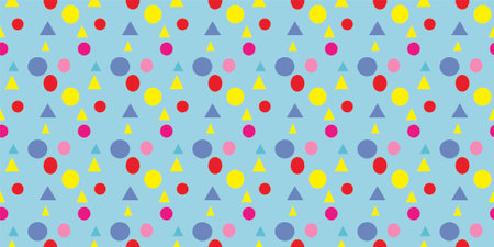 Seamless pattern with colorful polka dots on a blue background