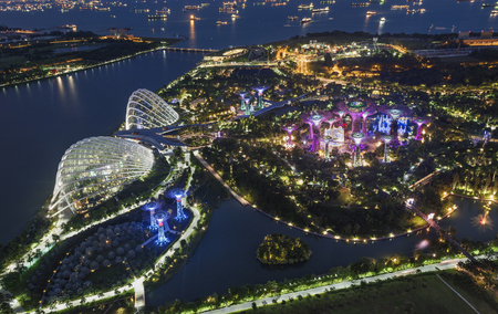 Singapore beautiful architecture lighted up at nightのeditorial素材