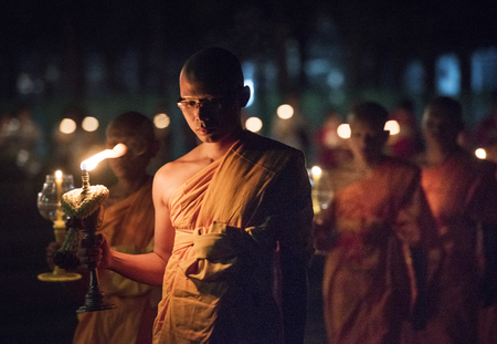 Chiang Mai, Thailand November 2015: Senior Monks conducting prayers at Yi Peng Festival, Chiang Mai, Thailandのeditorial素材