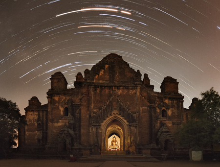 Beautiful Night sky view of Dhammayangyi Temple, Bagan, Myanmarの写真素材