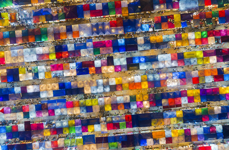 Multicolour Rod Fai night Market aerial view located in Ratchada area of Bangkok, Thailandの写真素材