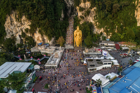 Panoramic aerial view of Batu Caves at sunset on Thaipusam festival evening, Malaysiaのeditorial素材